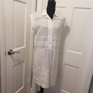 PENNYBLACK White Linen Dress Size 4, Preppy, Casual Embroidery
